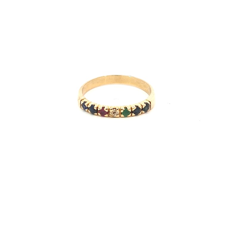 Anillo media corona en oro 18k p.fucsias