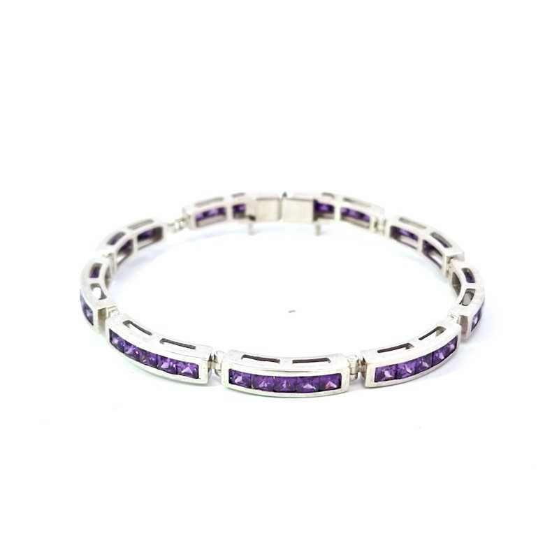 Pulsera amatista en oro blanco 18k con Amatista