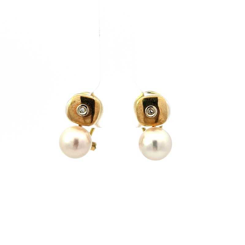 Pendientes con Diamante y perla oro 18k