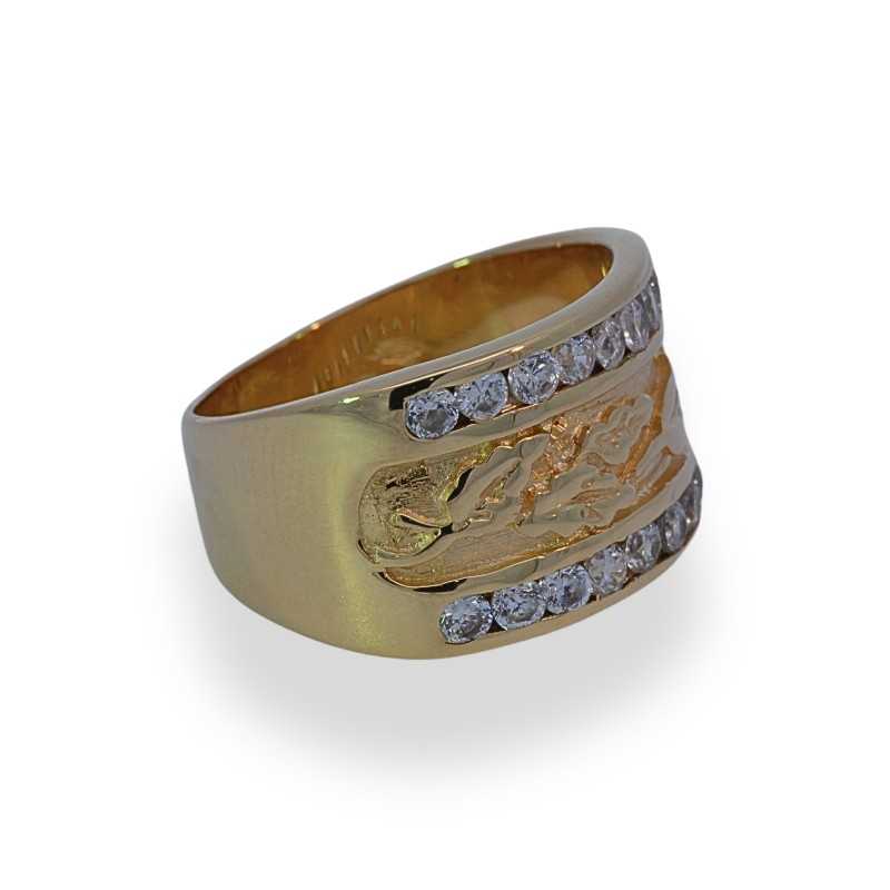 Anillo con una rosa labrada oro 18k con circonitas