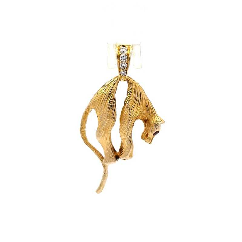 Colgante pantera diaman. en oro 18k p.roja,blancas