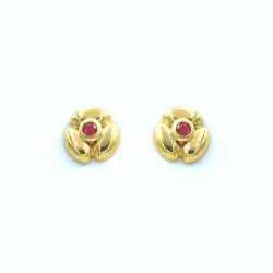 Pendientes Flor Cir Roja Oro 18k