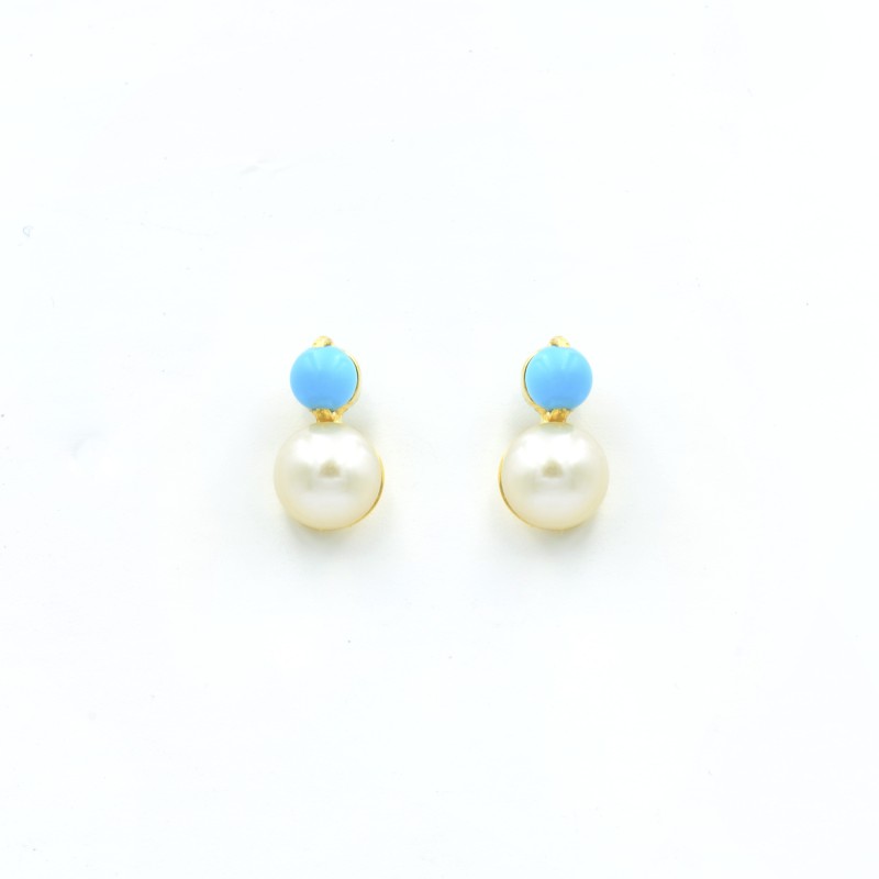 Pendientes con perlas blanca y azul en oro 18k