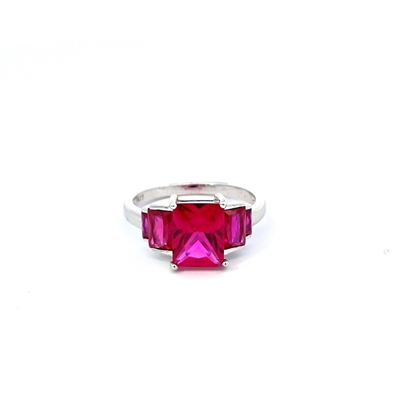 Anillo plata cuadrado piedras rosas