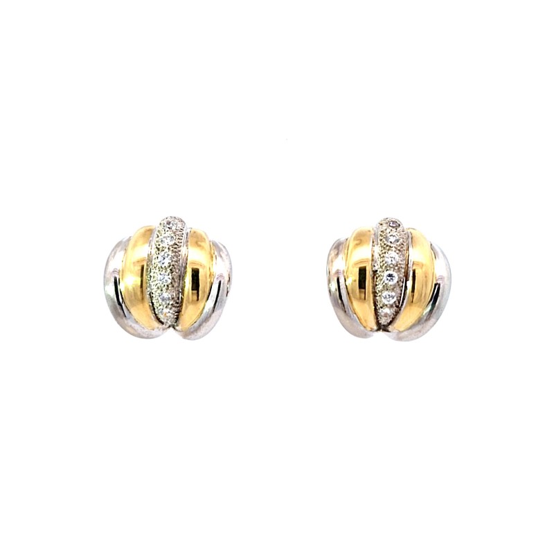 Pendientes bicolor oro de 18k con piedras blancas