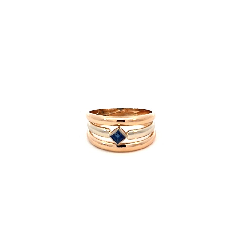 Anillo bicolor en oro 18k p.azul